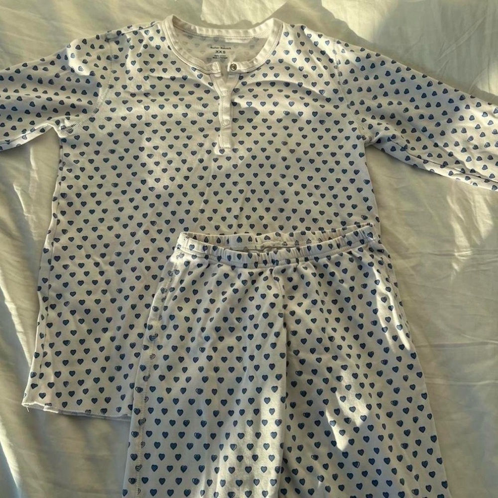 Roller Rabbit White Pajama Set with Blue Heart Print